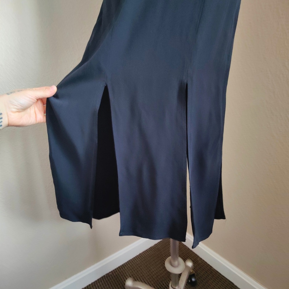 Vintage 90s Laundry by‎ Shelli Segal Black Minimalist Slit Midi Dress Tie Back S - Picture 2 of 9